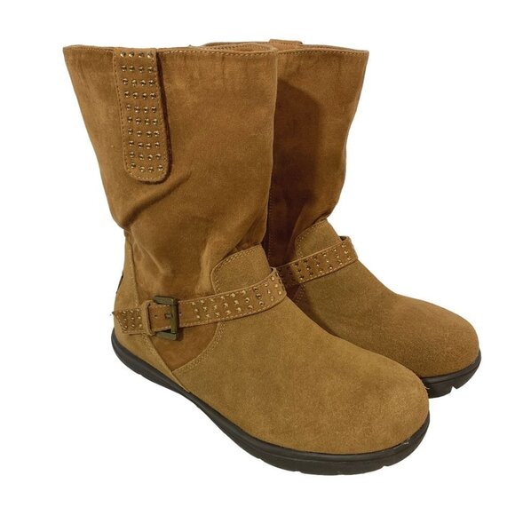 Cheeks Leather Boots 6.5 by Tony Little w/ Interchangeable Cuffs Brown Y2K - Picture 1 of 13
